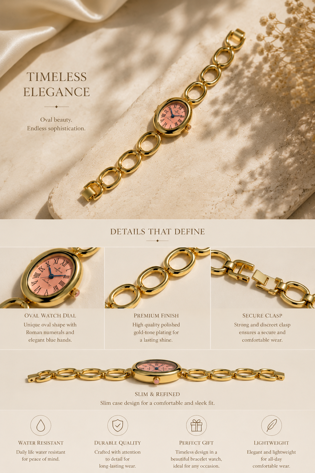 Vintage Oval Watch-Pink