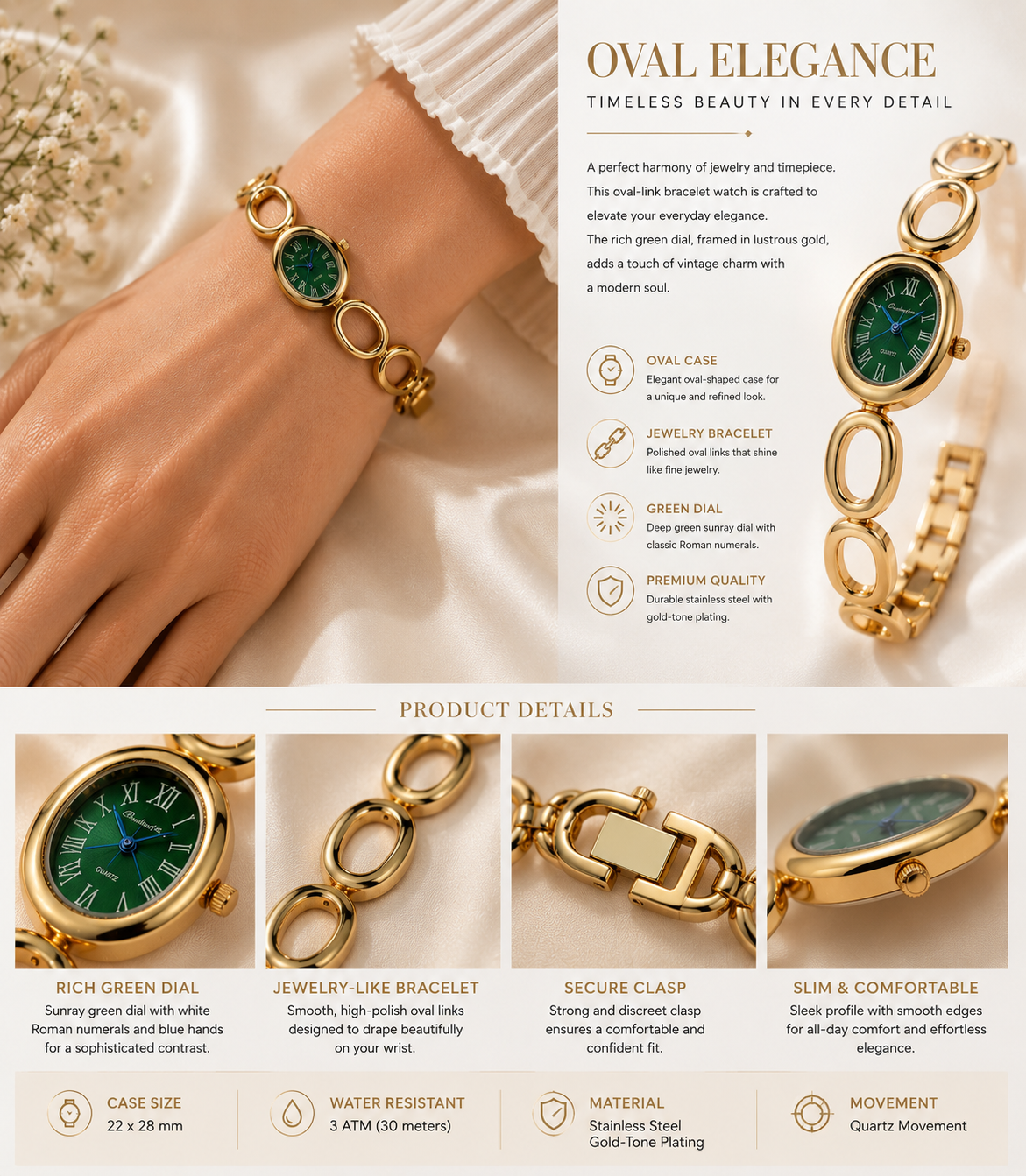 Vintage Oval Watch-Green
