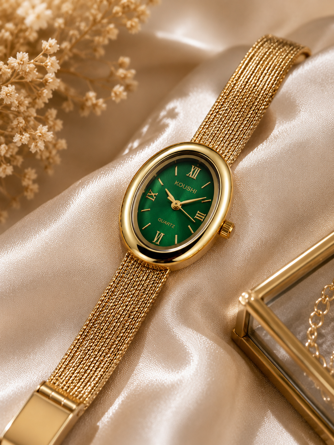 Emerald Oval Mesh Watch-Green