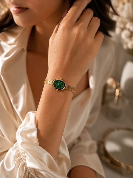 Emerald Oval Mesh Watch-Green