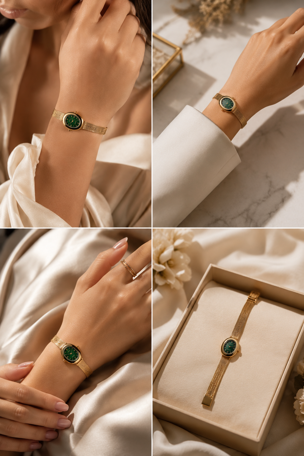 Emerald Oval Mesh Watch-Green